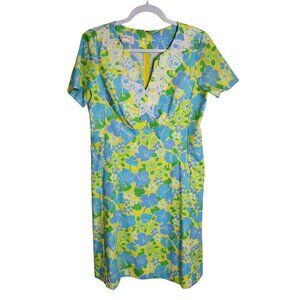 Vintage "The Lilly" by Lilly Pulitzer Hawiaan Floral Print Shift Dress Lace Trim